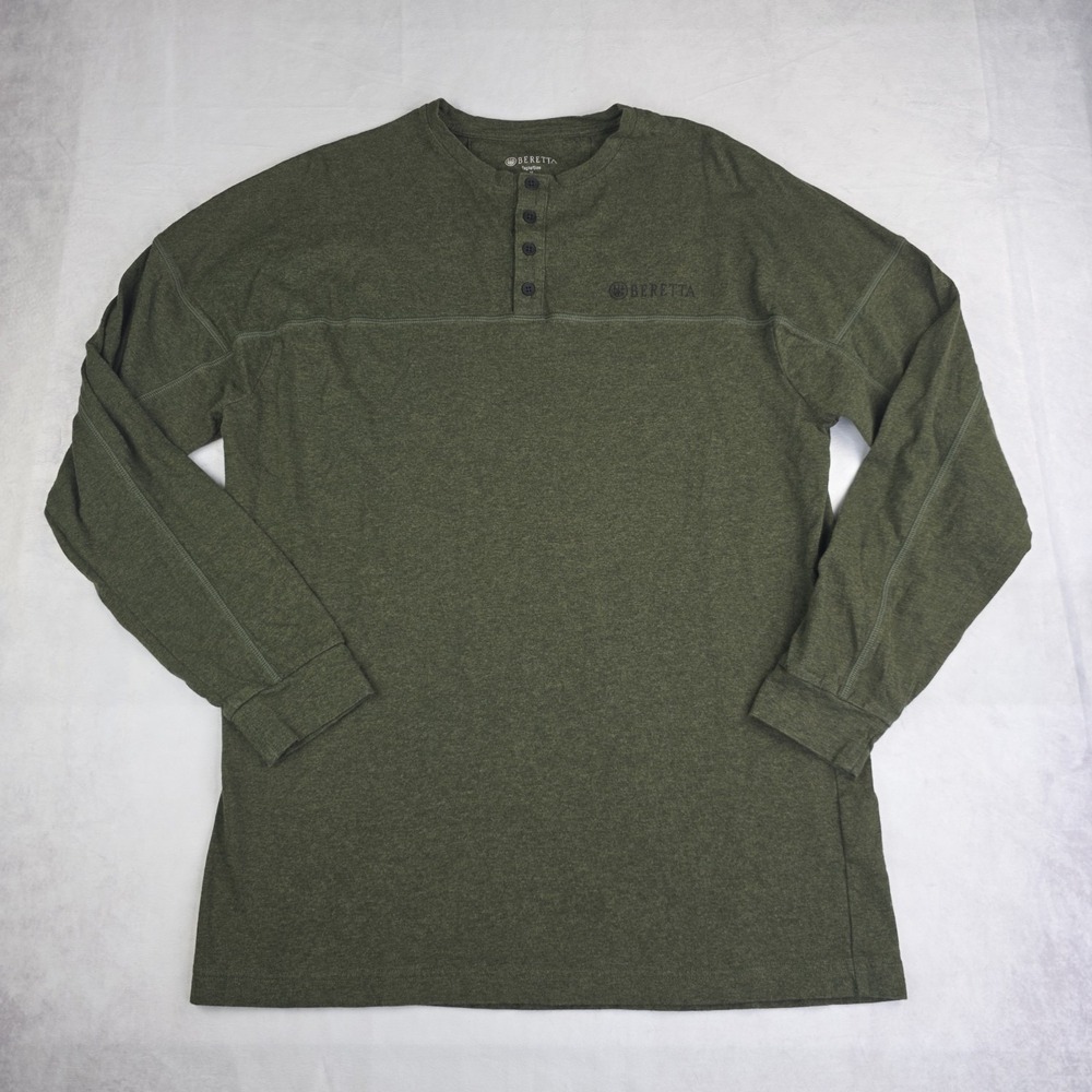 Beretta Henley Shirt Mens Size Medium Ranger Army Green Long Sleeve Hunting